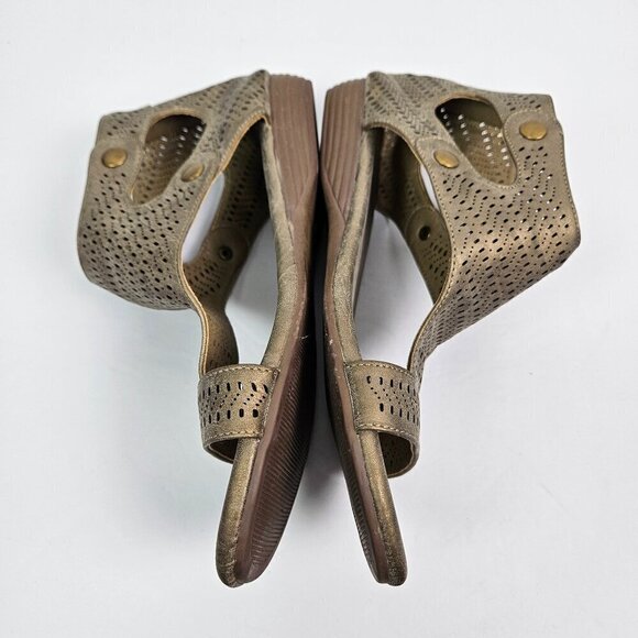 Corkys Franky Perforated Faux Leather Low Wedge Heel Sandal Metallic Gold 9 - Picture 4 of 10